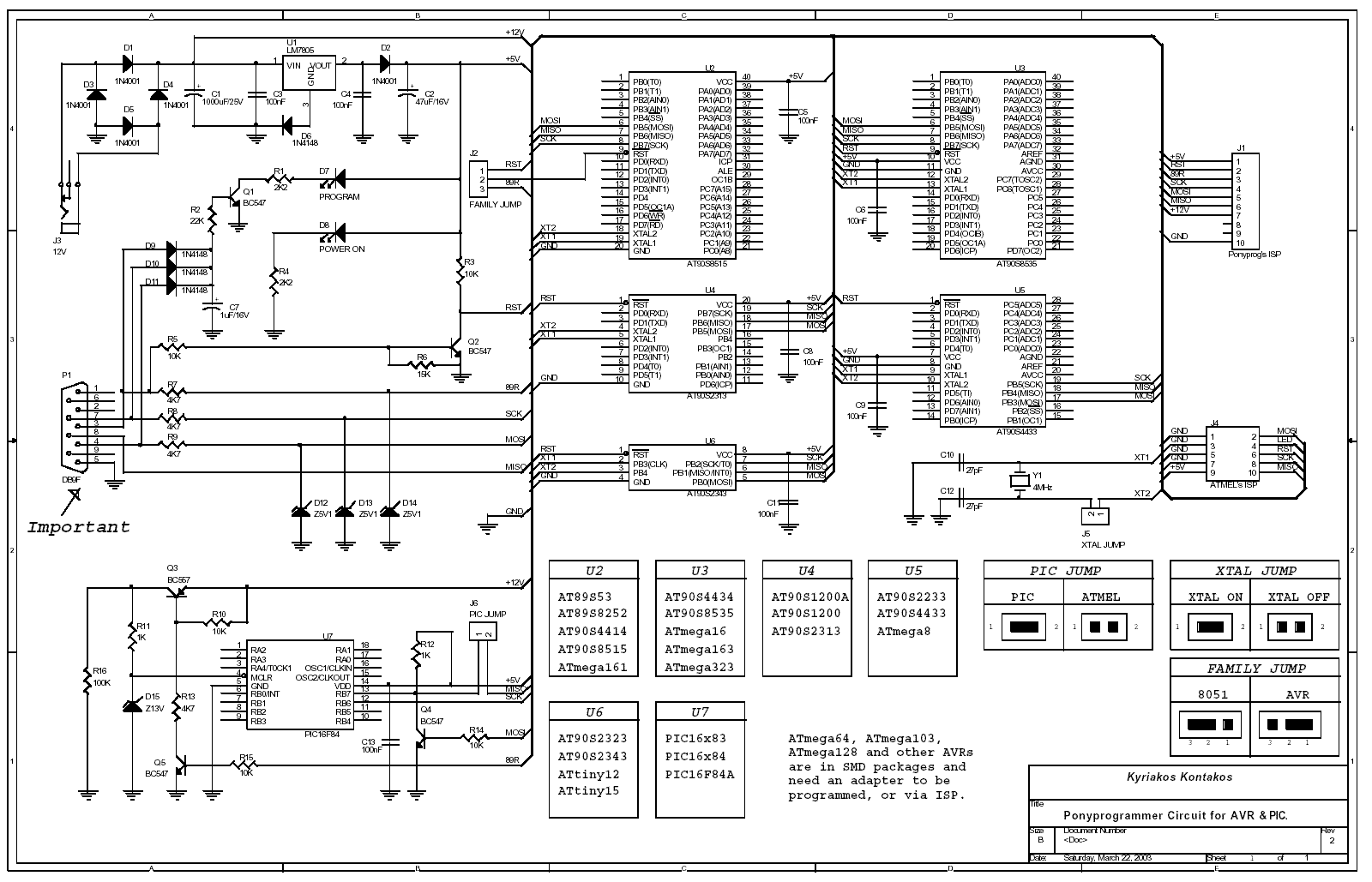 Ponyprog Circuit for AVR & PIC16F84 - Electronics-Lab