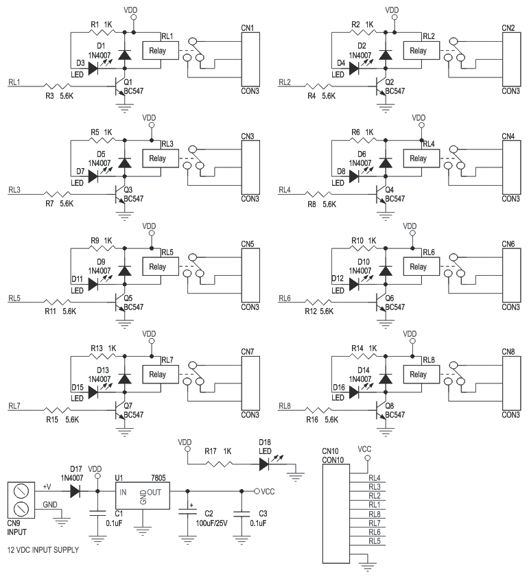 8 Channel Relay Board with onboard 5V regulator - Electronics-Lab