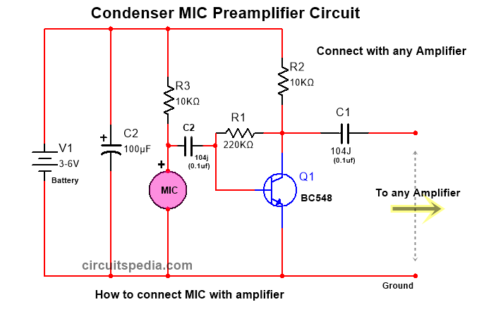 How To Connect Condenser Microphone With Any Amplifier Electronic Projects Design Ideas Electronics Lab Com Community