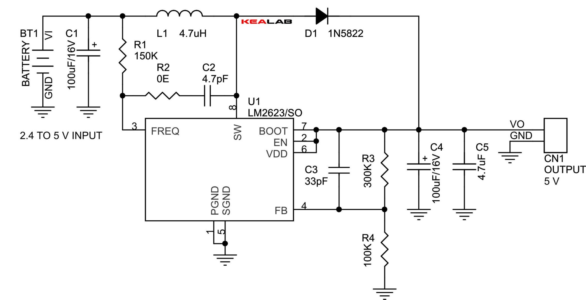 2.4V to 5V Step Up DCDC Converter
