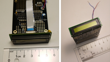 Programmable 8-character LCD module and digital voltmeter
