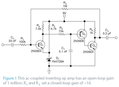 Build an op amp with three discrete transistors