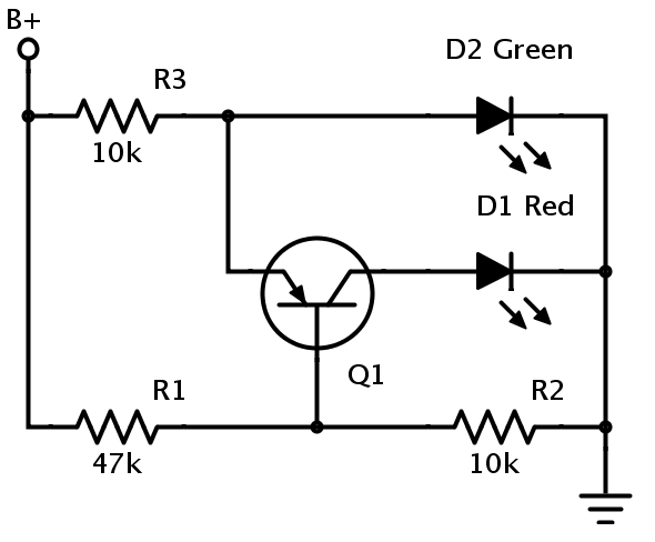 Voltage indicator transitions between colours