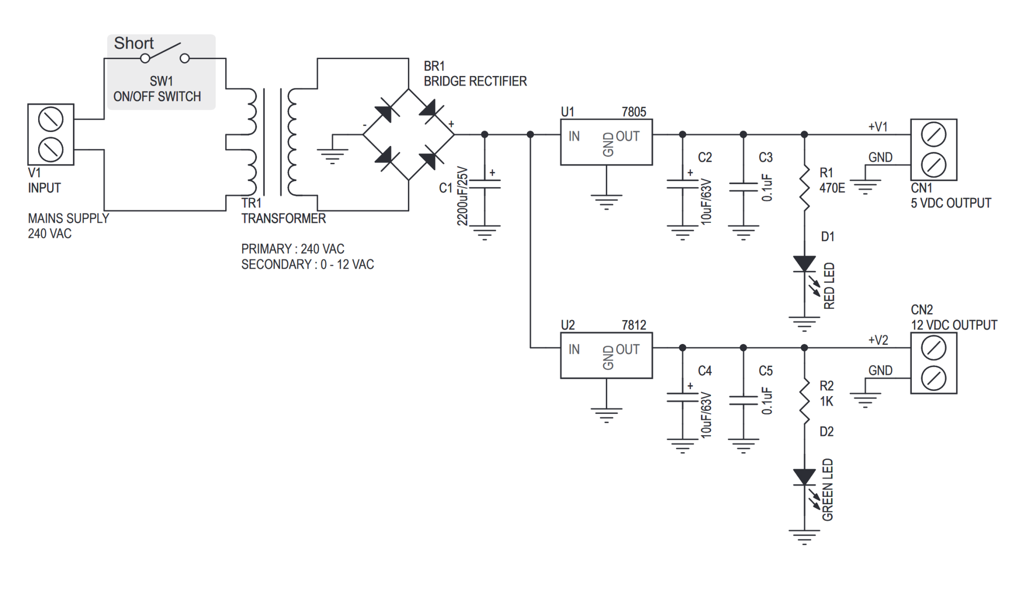 5V & 12V Regulated Power Supply - Electronics-Lab.com