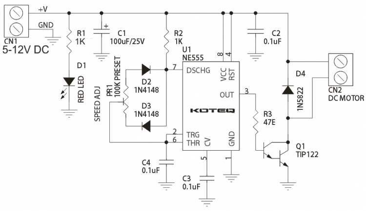 555 Based DC Motor Speed Controller - Electronics-Lab circuit diagram of an ac drill 