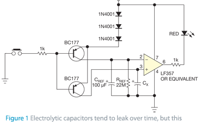 Circuit lets you test capacitors for leakage