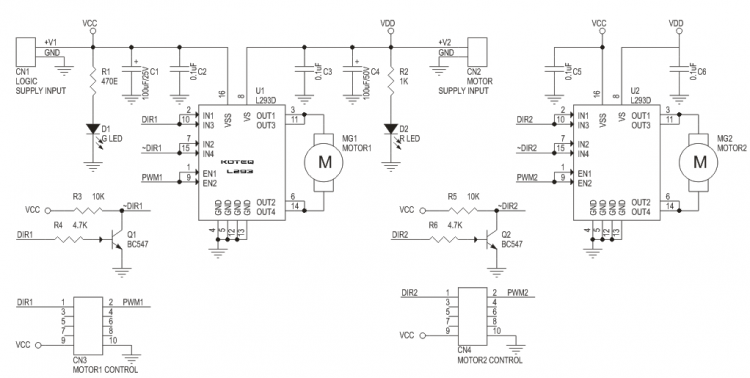 Dual-DC-Motor-driver-for-robot-using-L293D-SCH