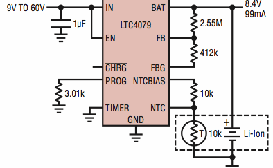 Monolithic linear battery charger operates from inputs up to 60V
