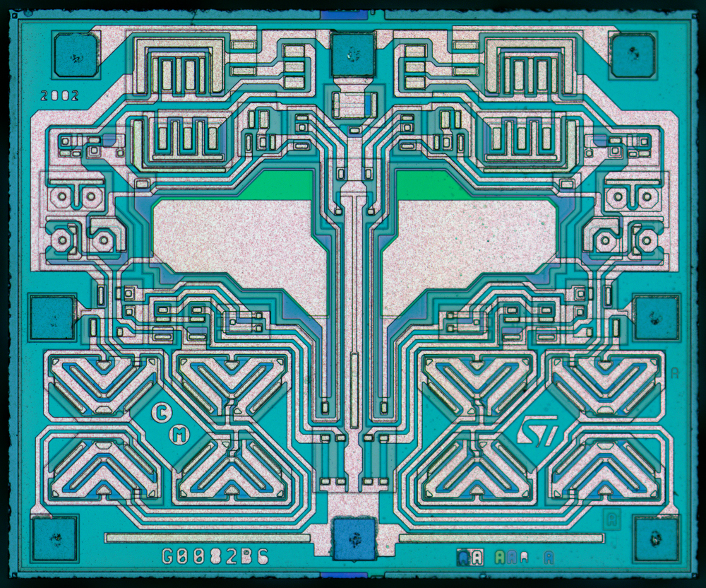 ST TL072 – dual JFET opamp die-shot