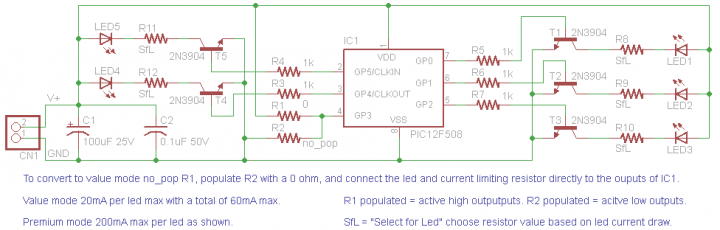 5 channel LED candle using PIC12F508