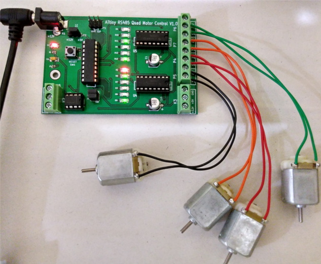 ATtiny based bidirectional motor control using L293D