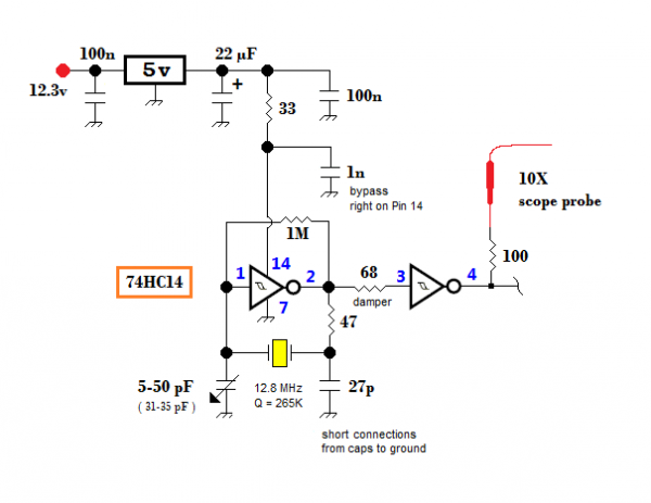 Inverter crystal oscillator