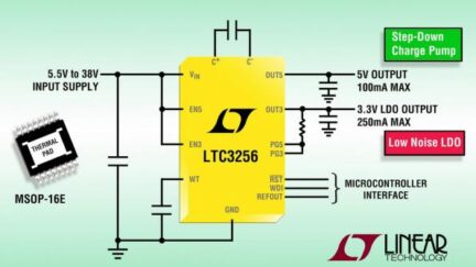 Dual output step-down charge pump operates without inductors