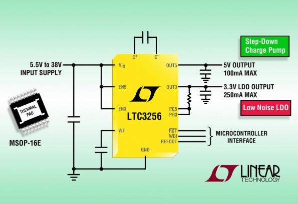 Dual output step-down charge pump operates without inductors Dual output step-down charge pump operates without inductors