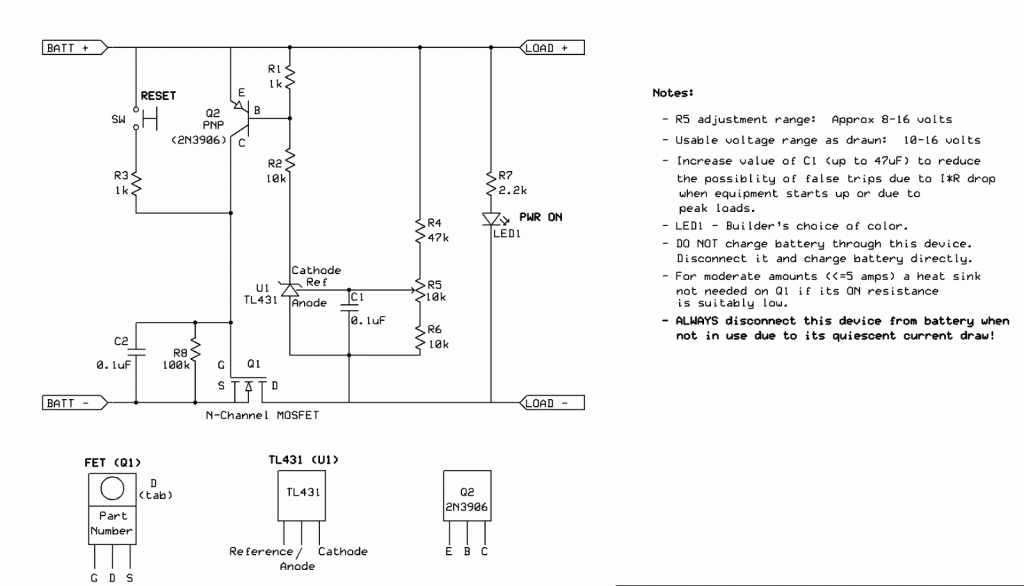 Disconnect circuit for 12 volt lead acid and lithium batteries