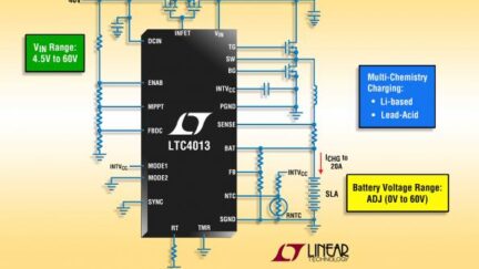 60V-input battery charger; Pb-acid & Li-ion charge algorithms up to 20A
