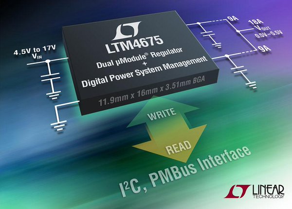 LTC Design Note: Dual 9A, step-down μModule regulator with digital power system management