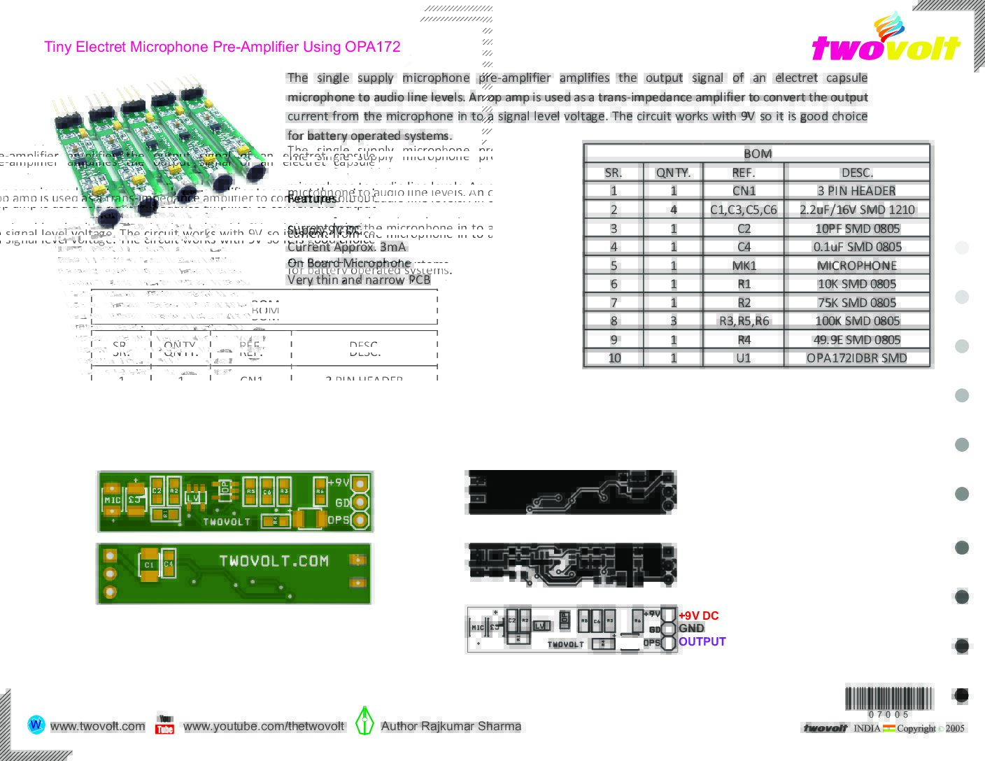 Low noise Mini Electret Microphone PreAmplifier_v2
