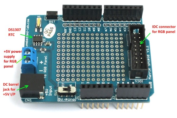 16×32 RGB Matrix Panel Driver Arduino Shield
