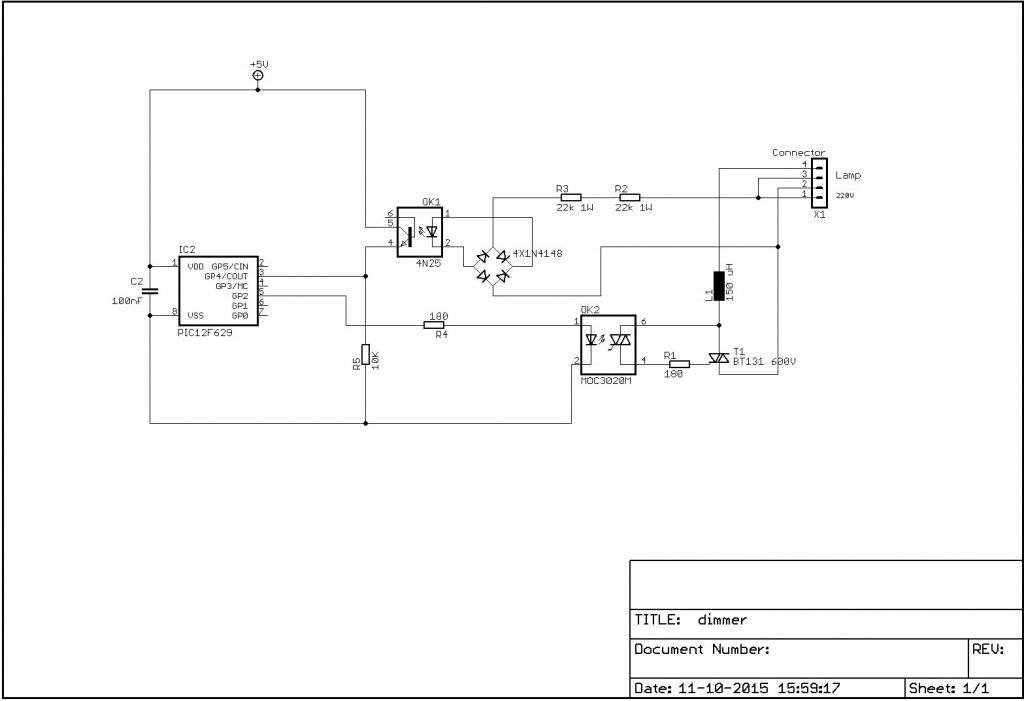 230V AC dimmer, mains isolated, using PIC12F629