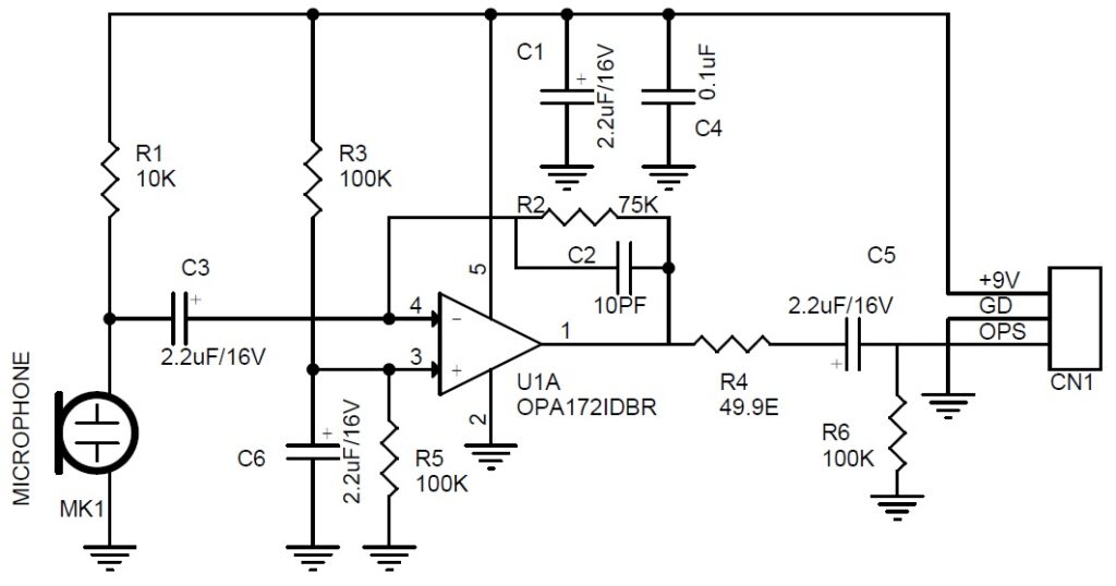 Low noise Mini Electret Microphone PreAmplifier