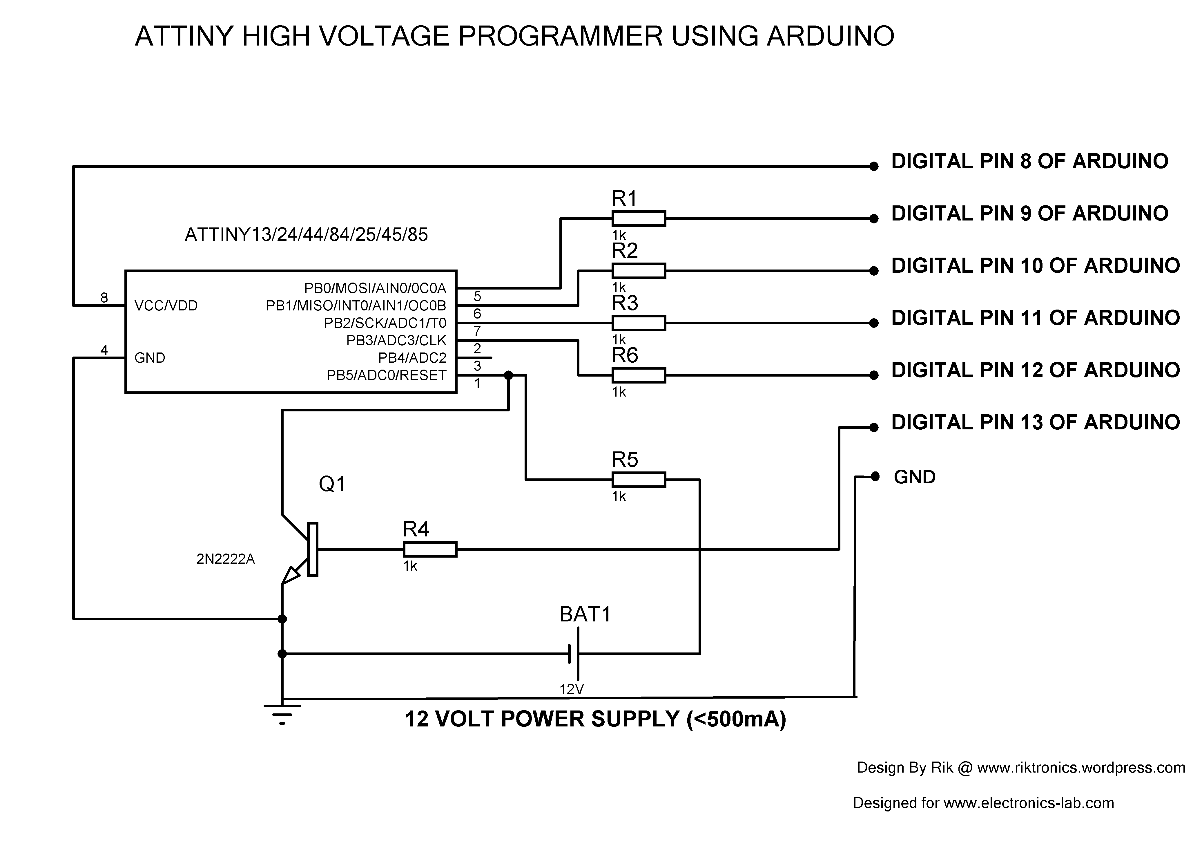 ATtiny High Voltage Programmer Using Arduino