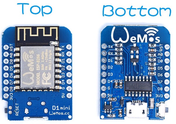 WeMos D1 mini top and bottom faces