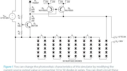Circuit implements photovoltaic-module simulator