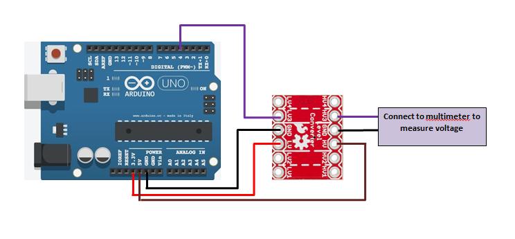 Logic level shifting up using LC-04 logic level converter