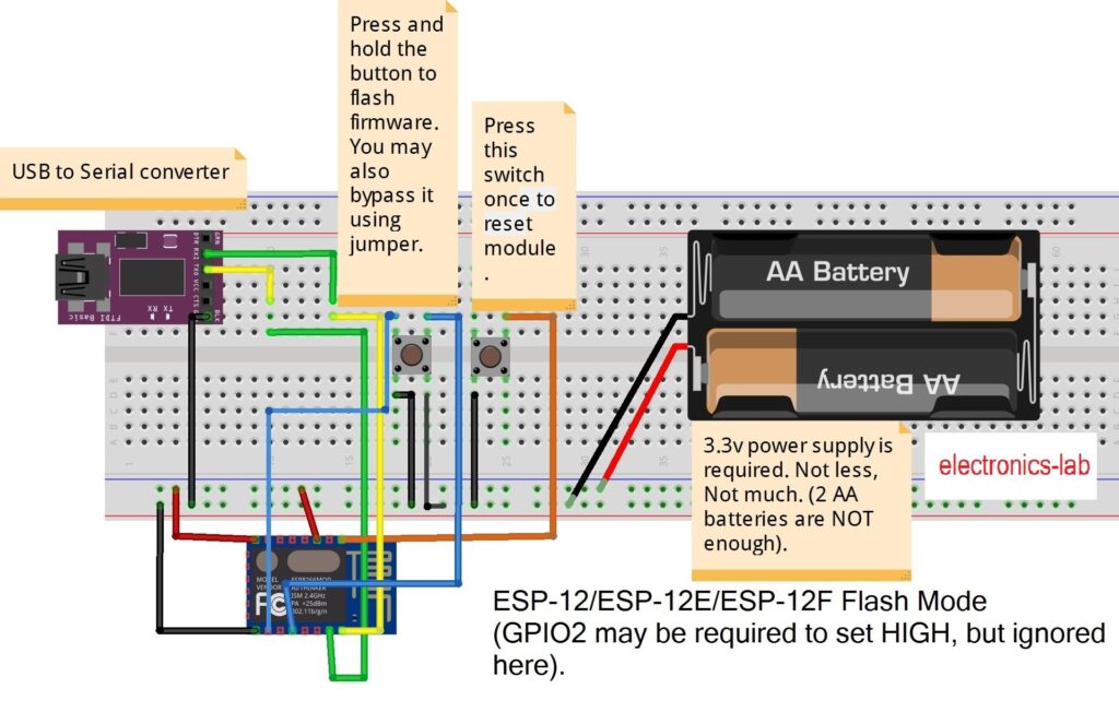 ESP8266-12E wiring for uploading program