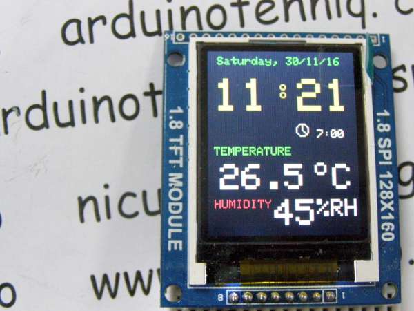 Adjusting clock with alarm, hygrometer & thermometer on 1.8″ ST7735 display