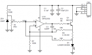 Constant Current Laser Diode Driver Circuit Using OPA2350 OpAmp