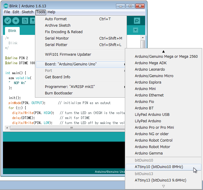 Develop environment of ATtiny10/13 under Arduino IDE