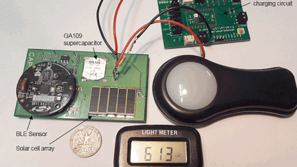Using a supercapacitor for power management and energy storage with a small solar cell
