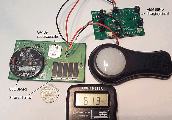 Using a supercapacitor for power management and energy storage with a small solar cell