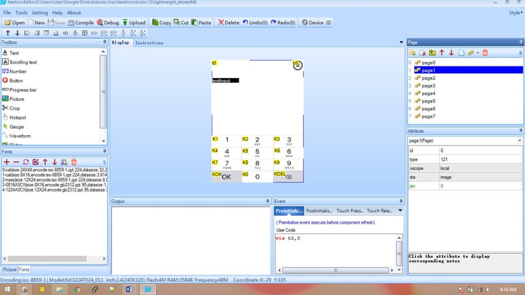 Designing dial pad using Nextion Editor