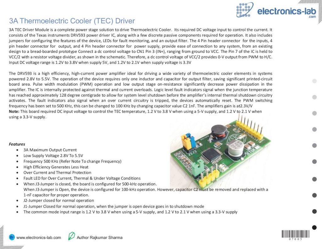 3A Thermoelectric Cooler (TEC) Driver