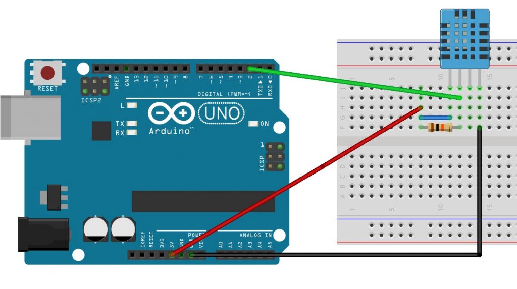 circuit to connect DHT-11 with Arduino