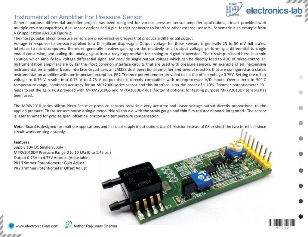 Instrumentation Amplifier For Pressure Sensor