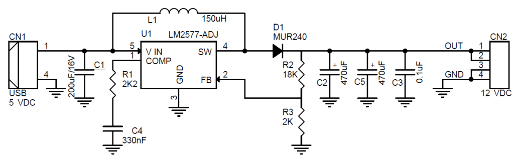 USB To 12V Boost Converter using LM2577 