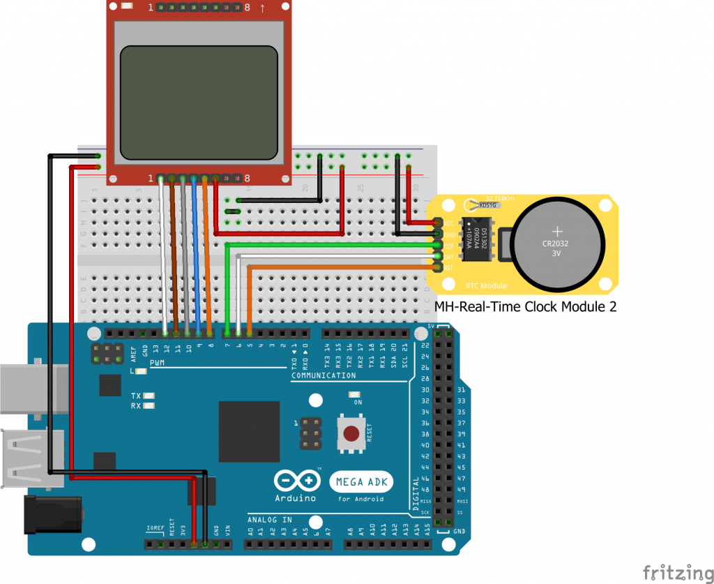 Arduino Real Time Clock with DS1302 and Nokia 5110 LCD Display