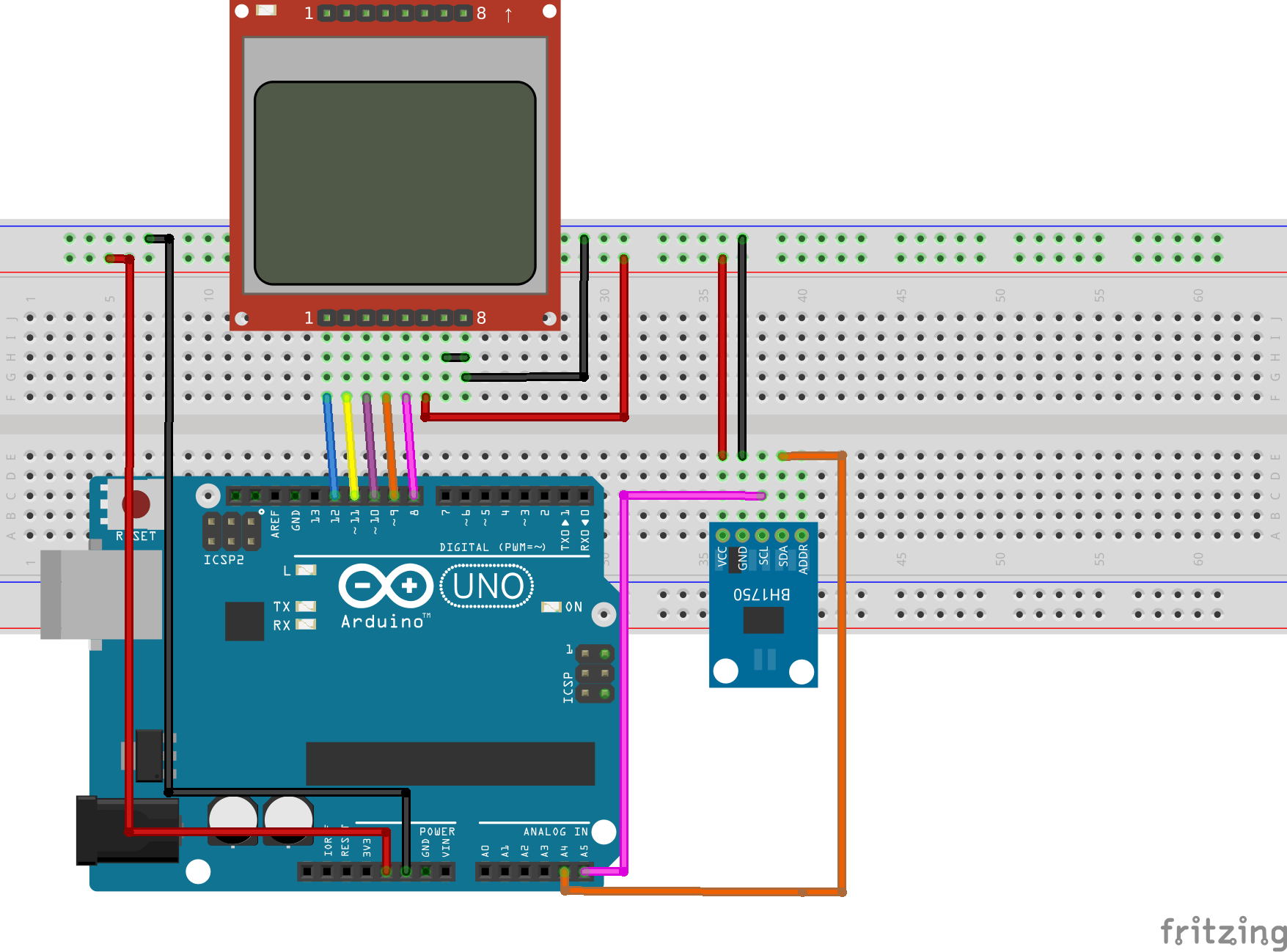 DIY Light Meter using BH1750 sensor, Arduino and Nokia 5110 - Electronics-Lab.com