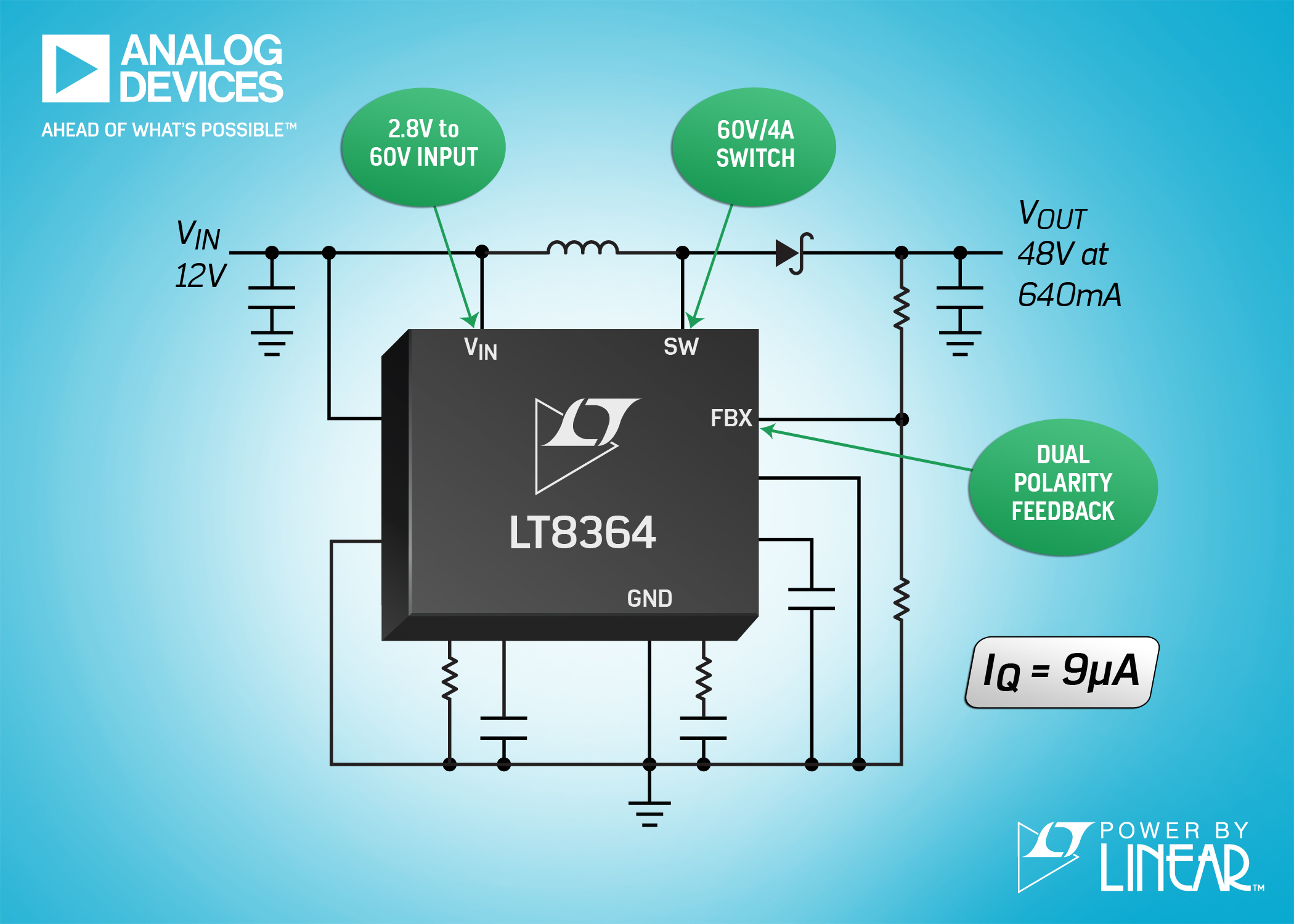 LT8364 DC/DC converter can be configured multiple ways