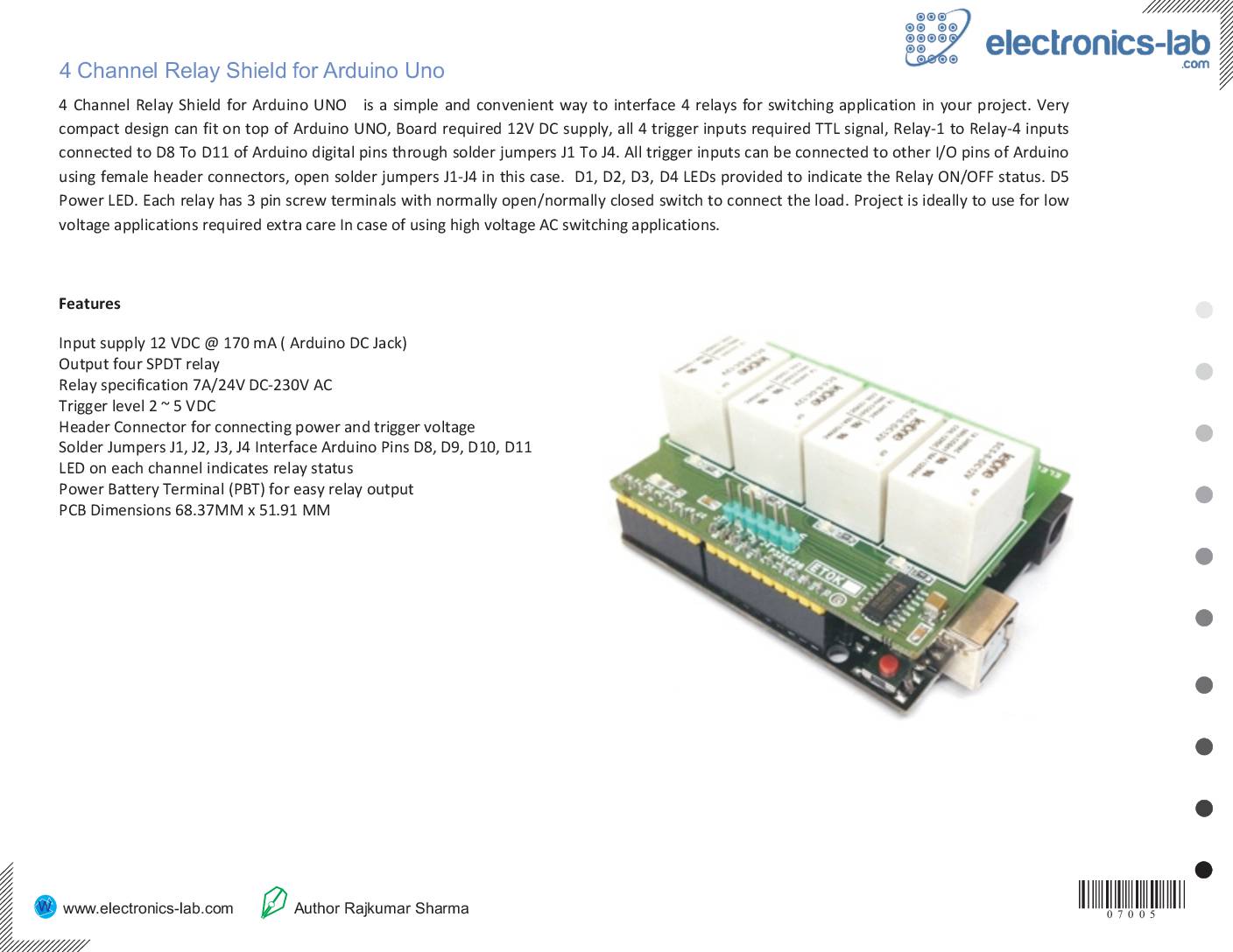 4 Channel Relay Shield For Arduino Uno Electronics Lab 4 Channel Relay Shield For Arduino Uno Electronics Lab