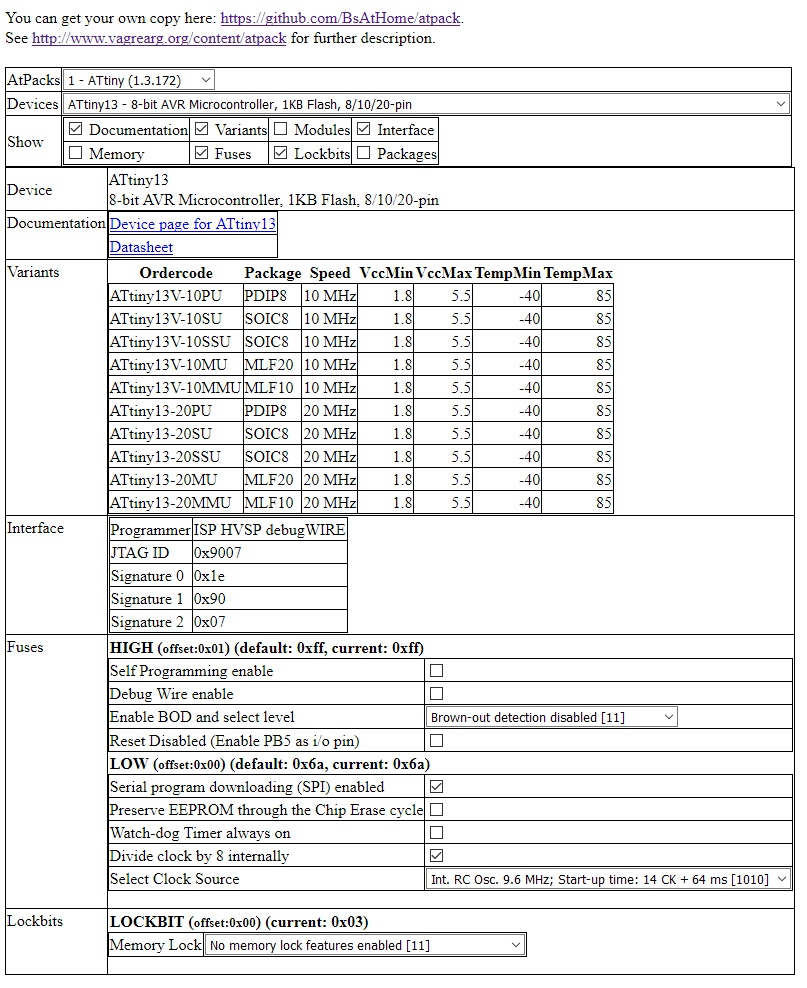 AtPack: Atmel Pack parser, visualizer and fuse calculator