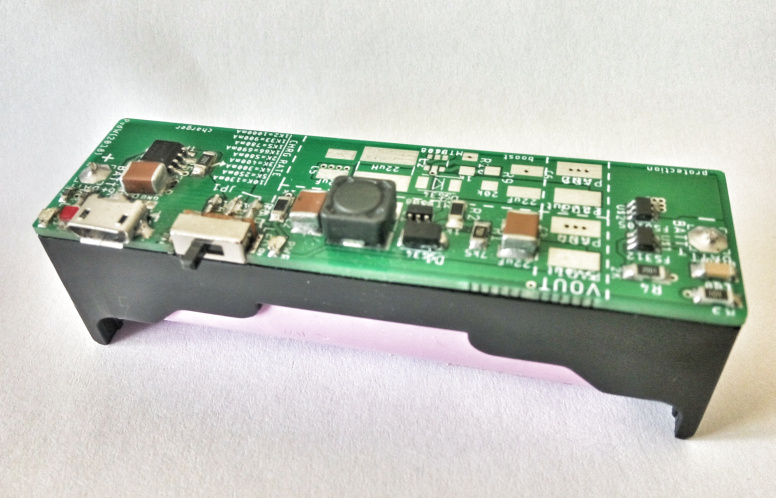 Lipo Charge/Boost/Protect board in 18650 cell holder format