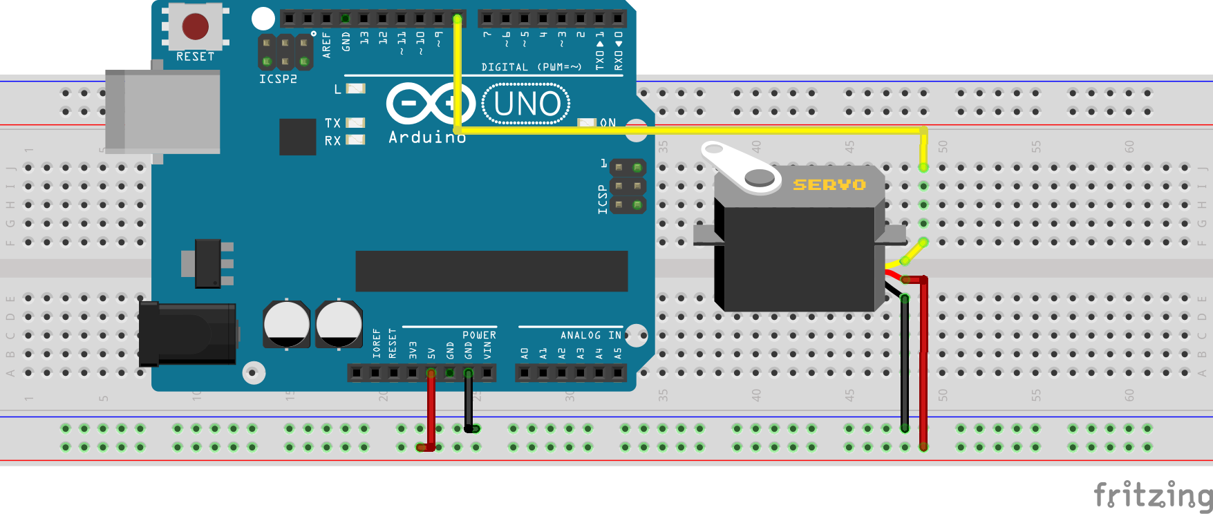 Servo Motor Control with Arduino - Simple Circuit