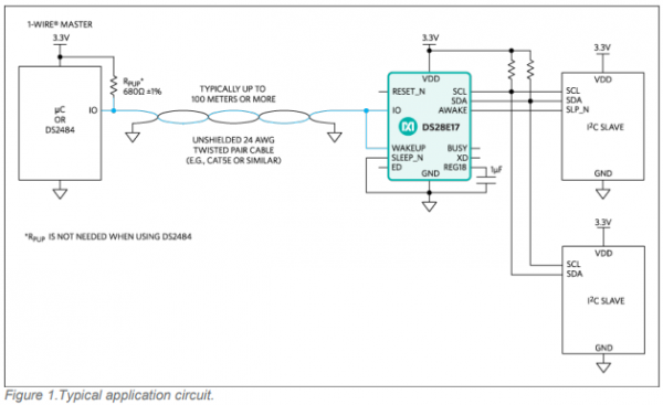 Extending I2C communication distance with the DS28E17