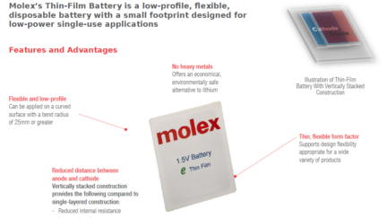 Molex’s thin-film battery can be applied to a curved surface