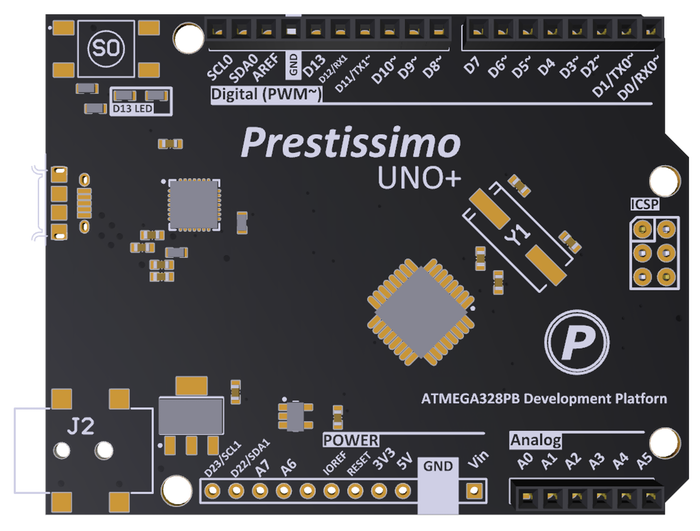 Prestissimo Uno+: Arduino with more I2C UART SPI ADC IO PWM